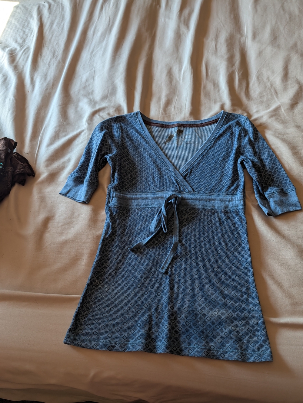 Blue Patterned Wrap-Style Women’s Top